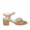 Woman's sandal with strap in sand beige suede heel 5