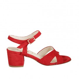 Sandalo da donna in camoscio rosso con cinturino tacco 5 - Misure disponibili: 33, 34, 43, 44, 46