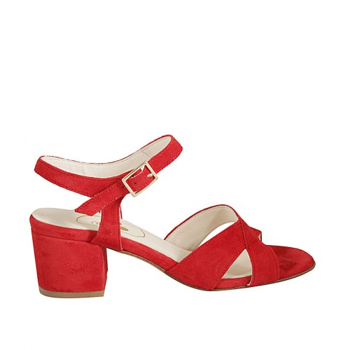 Sandale pour femmes en daim rouge avec courroie talon 5 - Pointures disponibles:  33, 34, 43, 44, 46