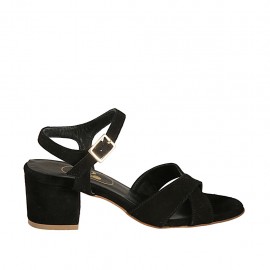 Sandalo da donna in camoscio nero con cinturino tacco 5 - Misure disponibili: 32, 34, 42, 43, 44, 45, 46
