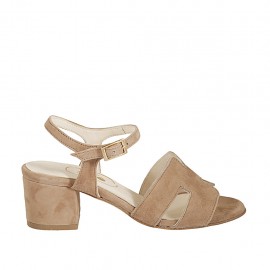 Sandalo da donna in camoscio beige sabbia con cinturino tacco 5 - Misure disponibili: 32, 43, 44, 45, 46
