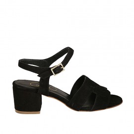 Sandalo da donna in camoscio di colore nero con cinturino tacco 5 - Misure disponibili: 32, 33, 43, 44, 45
