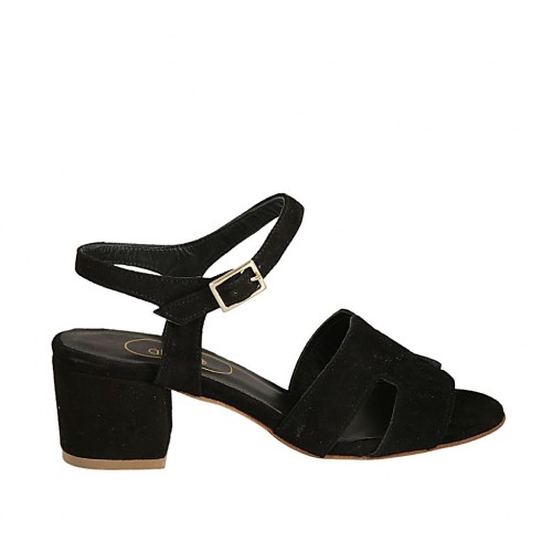 Sandale pour femmes avec courroie en daim de couleur noir talon 5 - Pointures disponibles:  32, 33, 43, 44, 45
