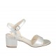 Woman's sandal with strap in silver laminated leather heel 5 - Available sizes:  33, 42, 43, 44