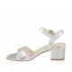 Woman's sandal with strap in silver laminated leather heel 5 - Available sizes:  33, 42, 43, 44