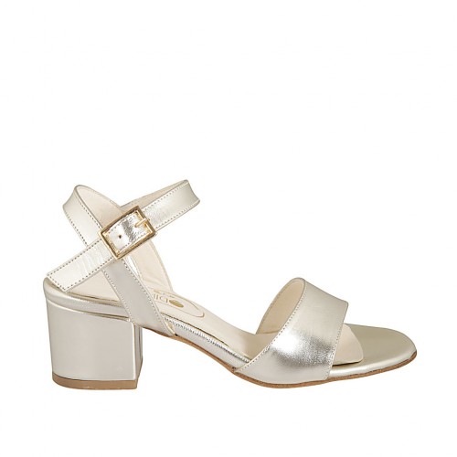 Sandalo da donna con cinturino in pelle laminata platino tacco 5 - Misure disponibili: 32, 33, 34, 42, 43, 44, 45, 46