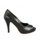 Zapato de salon abierto en punta para mujer con plataforma en piel negra tacon 9 - Tallas disponibles:  32, 33, 34, 44, 45, 46