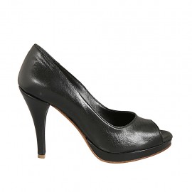 Zapato de salon abierto en punta para mujer con plataforma en piel negra tacon 9 - Tallas disponibles:  32, 33, 34, 44, 45, 46