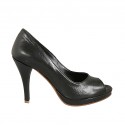 Zapato de salon abierto en punta para mujer con plataforma en piel negra tacon 9