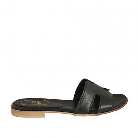 Sabot aperto da donna in pelle nera tacco 1 - Misure disponibili: 43, 46