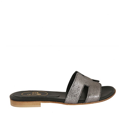 Sabo para mujer en piel laminada estampada plomo tacon 1 - Tallas disponibles:  42, 43, 45, 46, 47