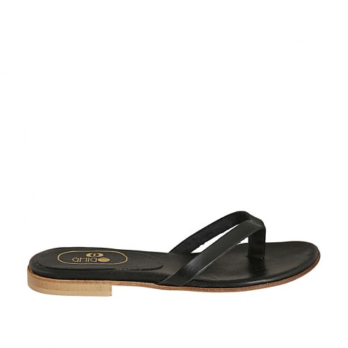 Sabot a infradito da donna in pelle nera tacco 1 - Misure disponibili: 42, 43, 44, 46