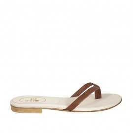 Sabot a infradito da donna in pelle color cuoio tacco 1 - Misure disponibili: 33, 42, 43, 44, 46, 47