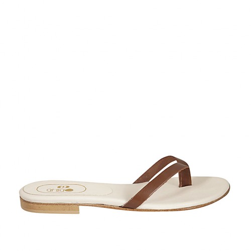 Chanclas de dedo para mujer en piel de color cuero tacon 1 - Tallas disponibles:  33, 42, 43, 44, 46, 47