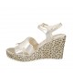 Sandalo da donna in pelle laminata platino e tessuto intrecciato con cinturino, plateau e zeppa 9 - Misure disponibili: 31, 33, 34