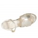 Sandalo da donna in pelle laminata platino e tessuto intrecciato con cinturino, plateau e zeppa 9 - Misure disponibili: 31, 32, 33, 34