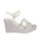 Sandalo da donna in pelle laminata e tessuto laminato argento con cinturino, plateau e zeppa 9 - Misure disponibili: 31, 33, 34