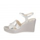 Sandalo da donna in pelle laminata e tessuto laminato argento con cinturino, plateau e zeppa 9 - Misure disponibili: 31, 33, 34