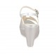 Sandalo da donna in pelle laminata e tessuto laminato argento con cinturino, plateau e zeppa 9 - Misure disponibili: 31, 33, 34