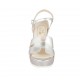 Sandalo da donna in pelle laminata e tessuto laminato argento con cinturino, plateau e zeppa 9 - Misure disponibili: 31, 33, 34