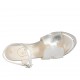 Sandalia para mujer en piel laminada plateada y tejido laminado plateado con cinturon, plataforma y cuña 9 - Tallas disponibles:  31, 33