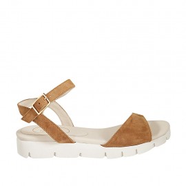 Sandalia para mujer con cinturon en gamuza color cuero cuña 3 - Tallas disponibles:  42, 43, 44