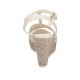 Woman's T-strap sandal in light beige patent leather and fabric with platform and wedge heel 9 - Available sizes:  31, 33, 34