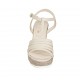 Woman's T-strap sandal in light beige patent leather and fabric with platform and wedge heel 9 - Available sizes:  31, 33, 34