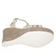 Woman's T-strap sandal in light beige patent leather and fabric with platform and wedge heel 9 - Available sizes:  31, 33, 34