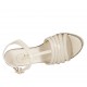 Woman's T-strap sandal in light beige patent leather and fabric with platform and wedge heel 9 - Available sizes:  31, 33, 34