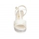 Woman's T-strap sandal in white leather and silver laminated fabric with platform and wedge heel 9 - Available sizes:  31, 34
