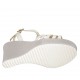 Woman's T-strap sandal in white leather and silver laminated fabric with platform and wedge heel 9 - Available sizes:  31, 34