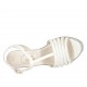 Woman's T-strap sandal in white leather and silver laminated fabric with platform and wedge heel 9 - Available sizes:  31, 34