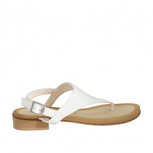 Woman's thong sandal in white leather heel 2 - Available sizes:  43, 44, 45, 47