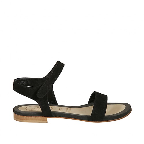 Sandalo da donna con velcro in camoscio nero tacco 1 - Misure disponibili: 33, 34, 42, 43, 44, 46, 47