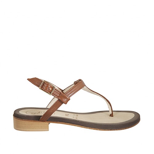 Sandale entredoigt pour femmes en cuir brun talon 2 - Pointures disponibles:  42, 43, 44, 45