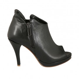 Zapato abierto con cremalleras y plataforma en piel negra tacon 9 - Tallas disponibles:  32, 33, 34, 42