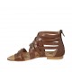 Scarpa aperta infradito da donna con cerniera in pelle color cuoio tacco 1 - Misure disponibili: 33, 34, 42, 43, 44, 45