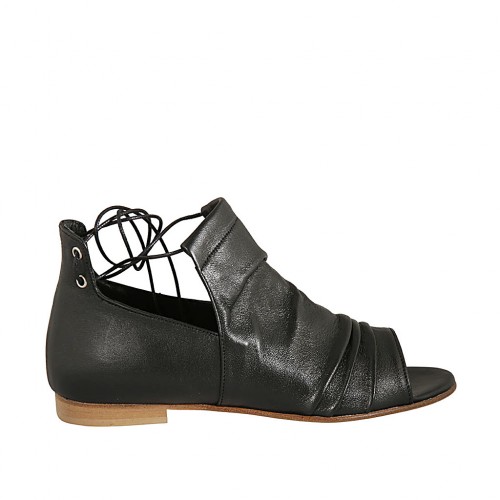 Zapato abierto para mujer en piel negra con cordones y tacon 1 - Tallas disponibles:  33, 34, 42, 43, 44
