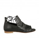 Woman's open shoe in black leather with laces and heel 1