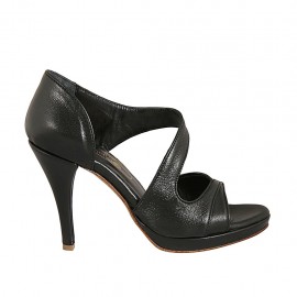 Scarpa aperta da donna in pelle nera con plateau e tacco 9 - Misure disponibili: 32, 33, 34, 42, 43, 45, 47