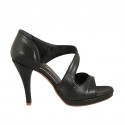 Zapato abierto para mujer en piel negra con plataforma y tacon 9