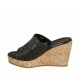 Woman's open mules in black-colored pierced leather with platform and wedge heel 9 - Available sizes:  42, 43, 44