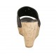 Woman's open mules in black-colored pierced leather with platform and wedge heel 9 - Available sizes:  42, 43, 44