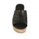 Woman's open mules in black-colored pierced leather with platform and wedge heel 9 - Available sizes:  42, 43, 44