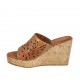 Sabot aperto da donna in pelle forata color cuoio con plateau e zeppa 9 - Misure disponibili: 42, 43, 44