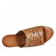 Sabot aperto da donna in pelle forata color cuoio con plateau e zeppa 9 - Misure disponibili: 42, 43, 44