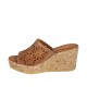 Sabot aperto da donna in pelle forata cuoio con plateau e zeppa 7 - Misure disponibili: 32, 42, 43, 44