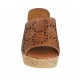 Sabot aperto da donna in pelle forata cuoio con plateau e zeppa 7 - Misure disponibili: 32, 42, 43, 44