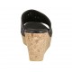 Sabot aperto da donna in pelle forata di colore nero con plateau e zeppa 7 - Misure disponibili: 32, 42, 43, 44, 45